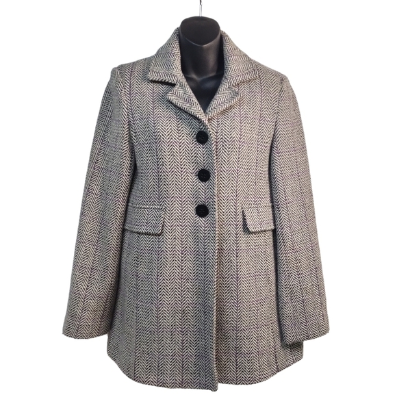 Calvin Klein Women's Tweed Wool Blend Coat Black White Purple Size 4 - Picture 1 of 11